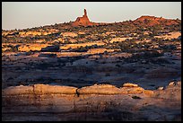 Maze and Chimney Rock at sunset, land of Standing rocks. Canyonlands National Park, Utah, USA. (color)