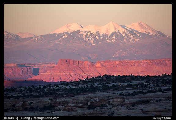 Distant Island in the Sky cliffs and La Sal mountains. Canyonlands National Park (color)