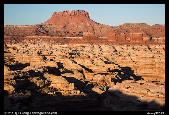 Chocolate drops, Maze canyons, and Elaterite Butte, early morning. Canyonlands National Park, Utah, USA.