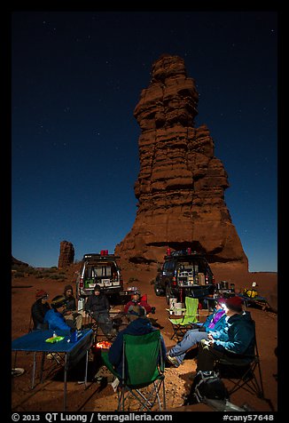 Car-camping at the base of Standing Rock at night. Canyonlands National Park (color)