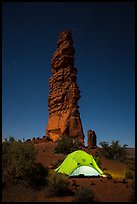 Tent at the base of Standing Rock at night. Canyonlands National Park ( color)