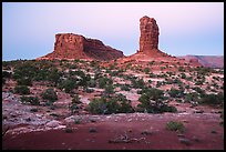 Lizard and Plug rock formations at dawn. Canyonlands National Park, Utah, USA. (color)