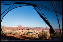 View from inside tent at Standing Rock camp. Canyonlands National Park, Utah, USA.