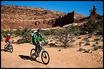 Mountain bikers in Teapot Canyon, Maze District. Canyonlands National Park, Utah, USA. (color)