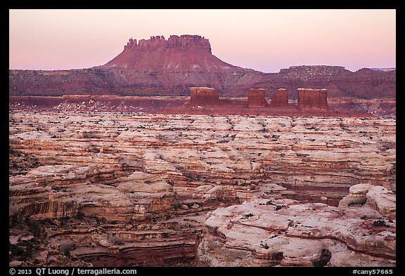 Chocolate drops, Maze canyons, and Elaterite Butte at dawn. Canyonlands National Park (color)