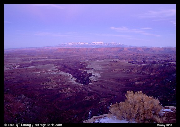 Side Gorge seen from Grand View Point, dusk, Island in the Sky. Canyonlands National Park, Utah, USA.