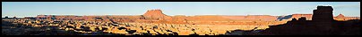 Maze canyons and Chocolate Drops from Petes Mesa, early morning. Canyonlands National Park (Panoramic color)