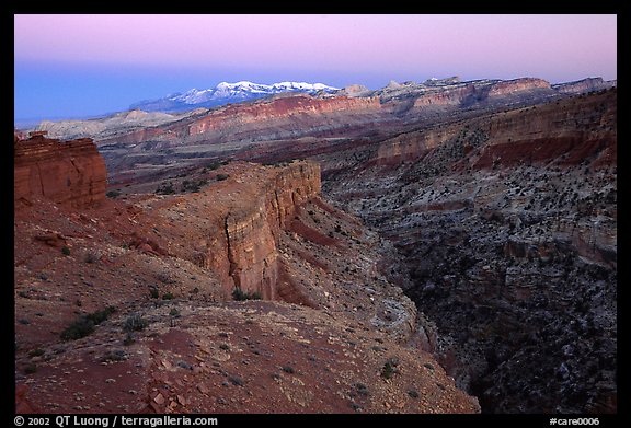 Capitol Reef section of the Waterpocket fold from Sunset Point, dusk. Capitol Reef National Park