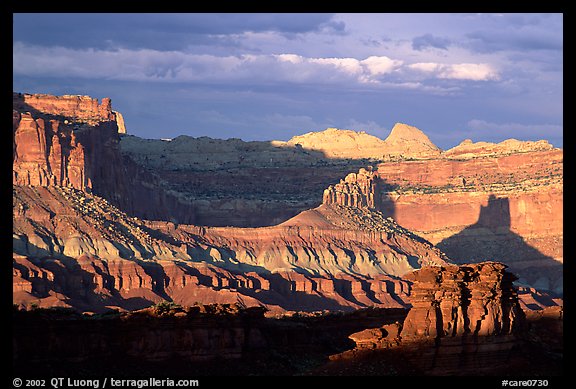 Capitol Reef section of the Waterpocket Fold from Sunset Point, sunset. Capitol Reef National Park, Utah, USA.