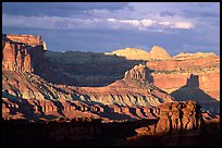 Capitol Reef section of the Waterpocket Fold from Sunset Point, sunset. Capitol Reef National Park, Utah, USA. (color)