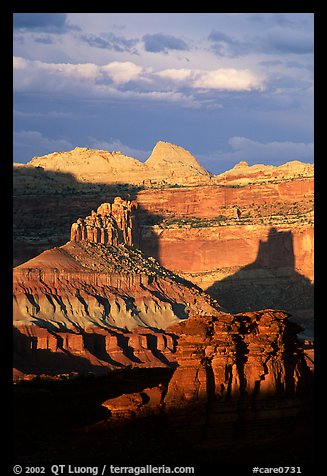 Cliffs and domes in the Waterpocket Fold, clearing storm, sunset. Capitol Reef National Park, Utah, USA.