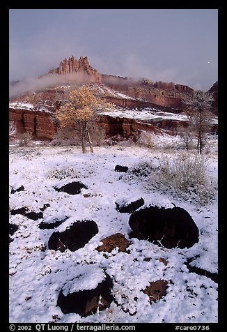 Castle Meadow and Castle, winter. Capitol Reef National Park, Utah, USA.