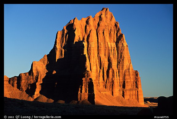 Temple of the Sun, sunrise, Cathedral Valley. Capitol Reef National Park, Utah, USA.