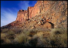 Historic Fuita school house and cliffs. Capitol Reef National Park, Utah, USA.