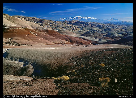 Bentonite hills and Henry Mountains. Capitol Reef National Park (color)
