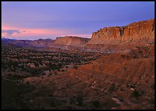 West side of Waterpocket Fold monocline at dusk. Capitol Reef National Park, Utah, USA.