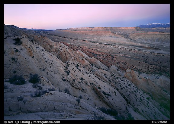 Strike Valley and Waterpocket Fold at dusk. Capitol Reef National Park, Utah, USA.