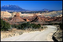 Waterpocket Fold and gravel road called Burr trail. Capitol Reef National Park, Utah, USA.