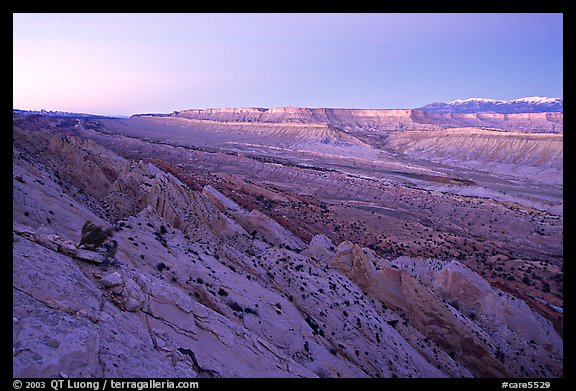 Tilted rock layers, Waterpocket Fold, sunset. Capitol Reef National Park (color)