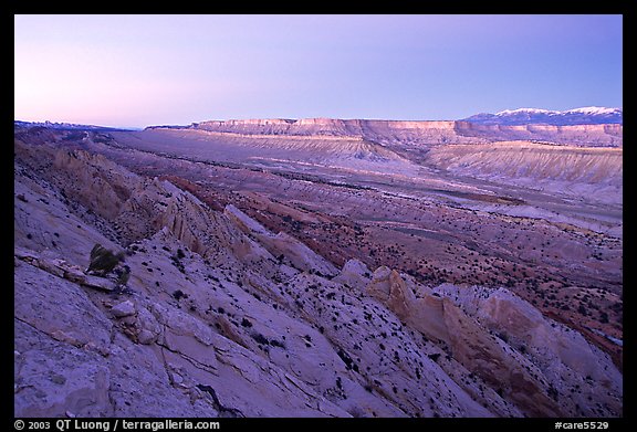 Tilted rock layers, Waterpocket Fold, sunset. Capitol Reef National Park, Utah, USA.