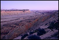 Waterpocket Fold monocline from Strike Valley overlook, sunset. Capitol Reef National Park, Utah, USA.