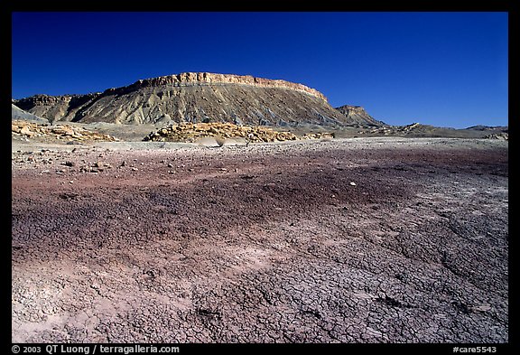 Colorful Bentonite flats and cliffs. Capitol Reef National Park, Utah, USA.