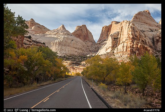 Road and domes in Fremont River Canyon. Capitol Reef National Park, Utah, USA.