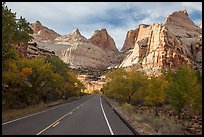 Road and domes in Fremont River Canyon. Capitol Reef National Park, Utah, USA.