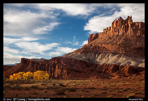 Late afternoon light on Castle and cottowoods in autumn. Capitol Reef National Park (color)