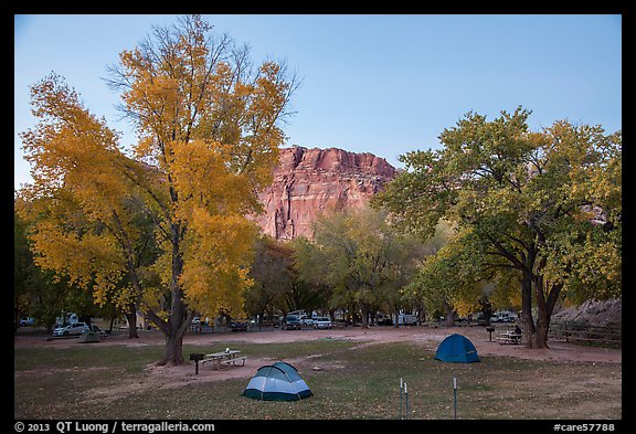 Fruita Campground at dusk. Capitol Reef National Park, Utah, USA.