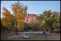 Fruita Campground at dusk. Capitol Reef National Park, Utah, USA. (color)