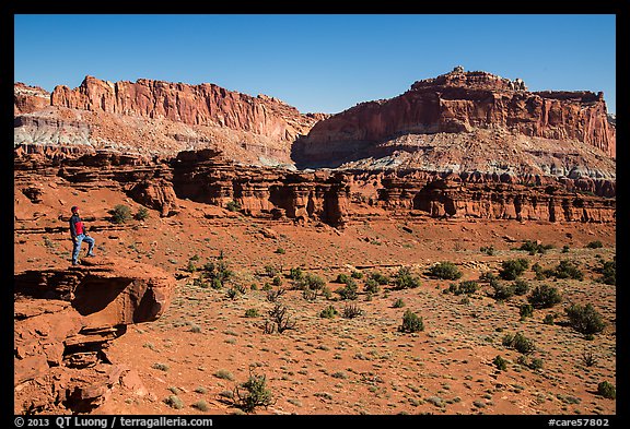 Park visitor looking, Sunset Point. Capitol Reef National Park (color)