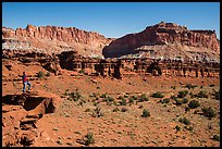 Park visitor looking, Sunset Point. Capitol Reef National Park, Utah, USA.