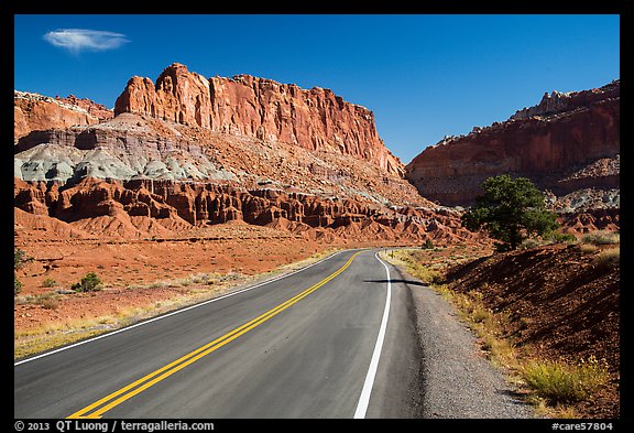 Road and cliffs. Capitol Reef National Park, Utah, USA.