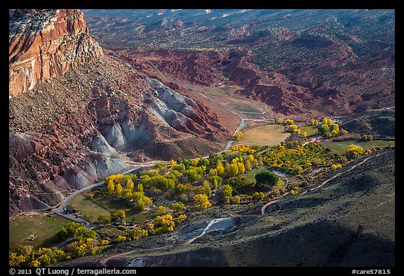 Fruita campground from above in autumn. Capitol Reef National Park, Utah, USA.