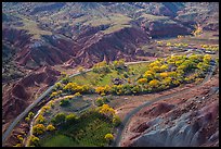 Fruita historic orchards from above in autumn. Capitol Reef National Park, Utah, USA.