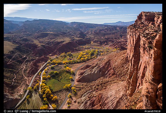 Cliffs and Fruita from Rim Overlook. Capitol Reef National Park (color)