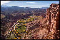 Cliffs and Fruita from Rim Overlook. Capitol Reef National Park, Utah, USA.