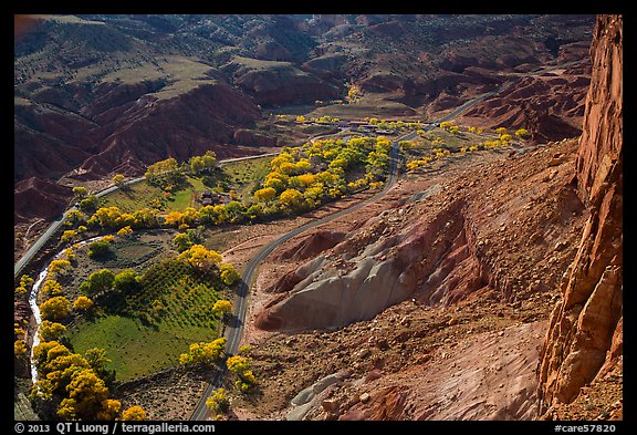 Fruita in the fall from Rim Overlook. Capitol Reef National Park (color)