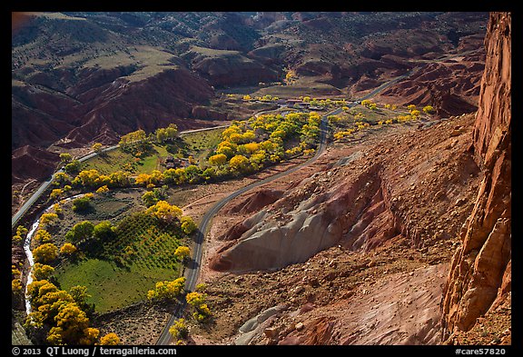 Fruita in the fall from Rim Overlook. Capitol Reef National Park, Utah, USA.