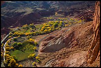 Fruita in the fall from Rim Overlook. Capitol Reef National Park, Utah, USA.