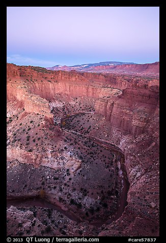 Sulfur Creek Goosenecks and Waterpocket Fold at dawn. Capitol Reef National Park (color)