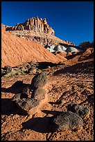 Balsalt Boulders and Wingate Sandstone crags of the Castle. Capitol Reef National Park ( color)