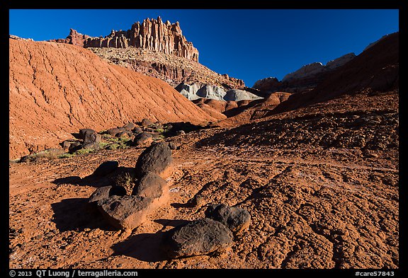 Balsalt Boulders, shale, Castle. Capitol Reef National Park, Utah, USA.