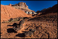 Balsalt Boulders, shale, Castle. Capitol Reef National Park, Utah, USA. (color)