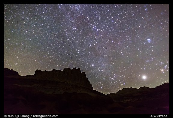 Castle under starry sky at night. Capitol Reef National Park (color)