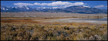 Sagebrush plain and Snake range rising above desert. Great Basin  National Park (Panoramic color)