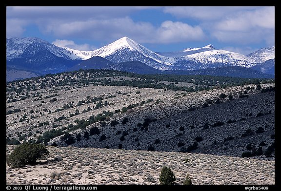 Fresh snow on the Snake range, seen from the foothills. Great Basin National Park, Nevada, USA.