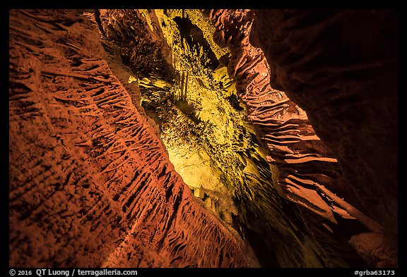 Looking up narrow passage in Music Room, Lehman Cave. Great Basin National Park (color)