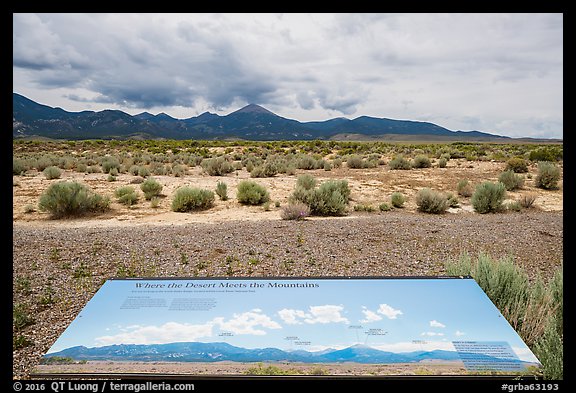 Desert meets mountains interpretive sign. Great Basin National Park, Nevada, USA.